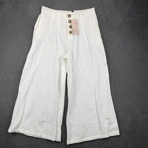 EMERY ROSE White Wide Leg Cropped‎ Gaucho Pants Button Fly Women's Size L
